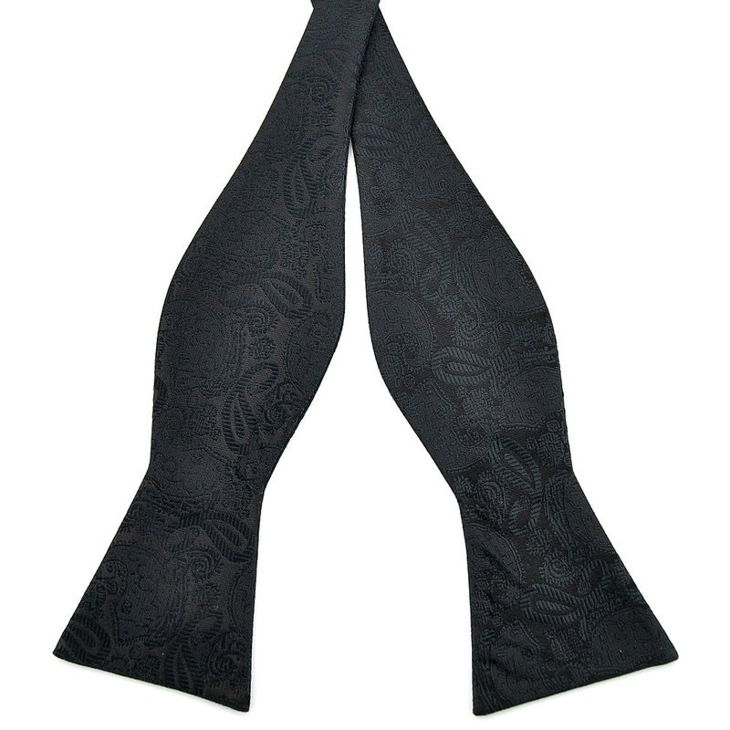 PenSee Mens Self Bow Tie Classic Black Paisley Woven Silk Bow Ties - Image 2